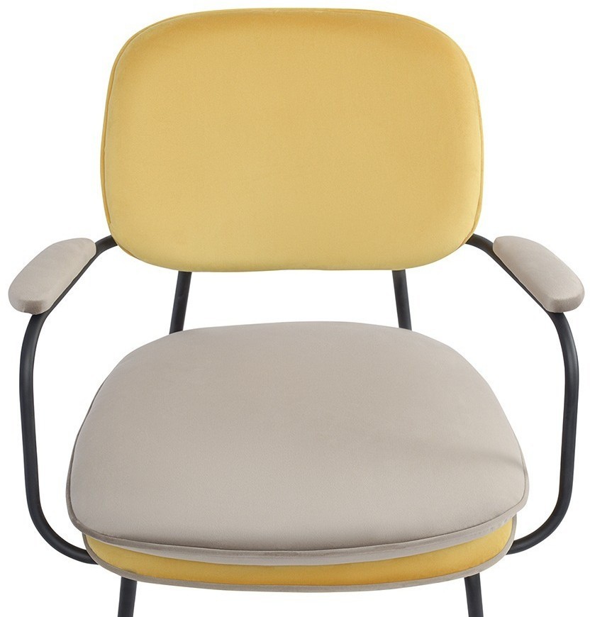 Стул с подлокотниками и контрастным кантом pea, велюр, желтый/бежевый (77104)