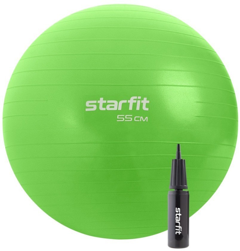 Фитбол STARFIT GB-109 антивзрыв, 900 гр, с ручным насосом, зеленый, 55 см (1772508)