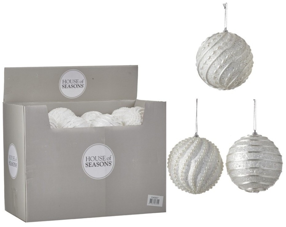 Декор набор шаров o 10см в ассорт. белый 3 вида дисплей 1045657 (комплект 24 шт.) (83816)