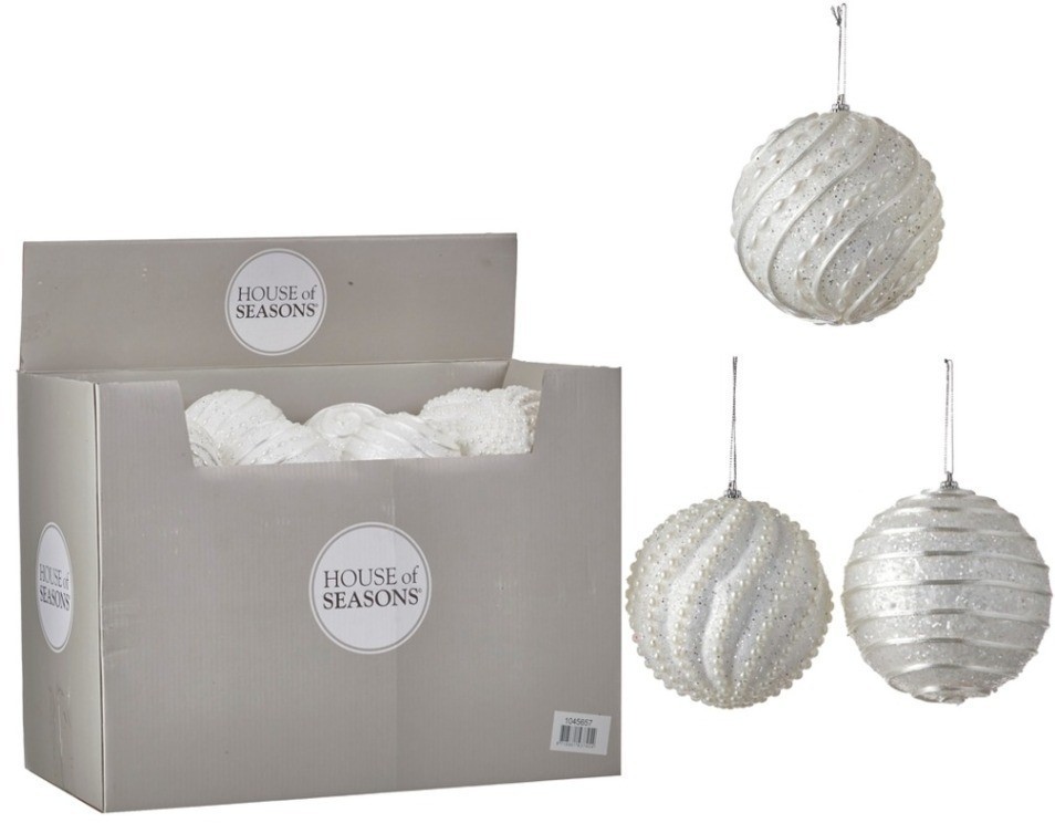 Декор набор шаров o 10см в ассорт. белый 3 вида дисплей 1045657 (комплект 24 шт.) (83816)