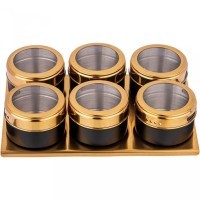 Набор для специй agness 7 пр. &quot;черное золото&quot; на магнитах, в т.ч. метал.подставка 20*13*5 см (912-034)