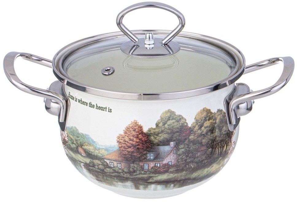 Кастрюля agness эмалированная со стеклянной крышкой серия "family house", 1,5 л диа.16см (943-065)
