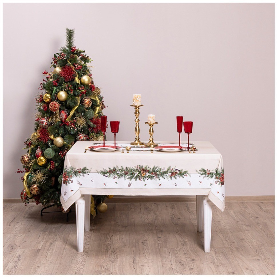 Скатерть "celebration" 140х110см ,бежевый,100% хлопок с пропиткой,твил,горох Lefard (850-734-26)