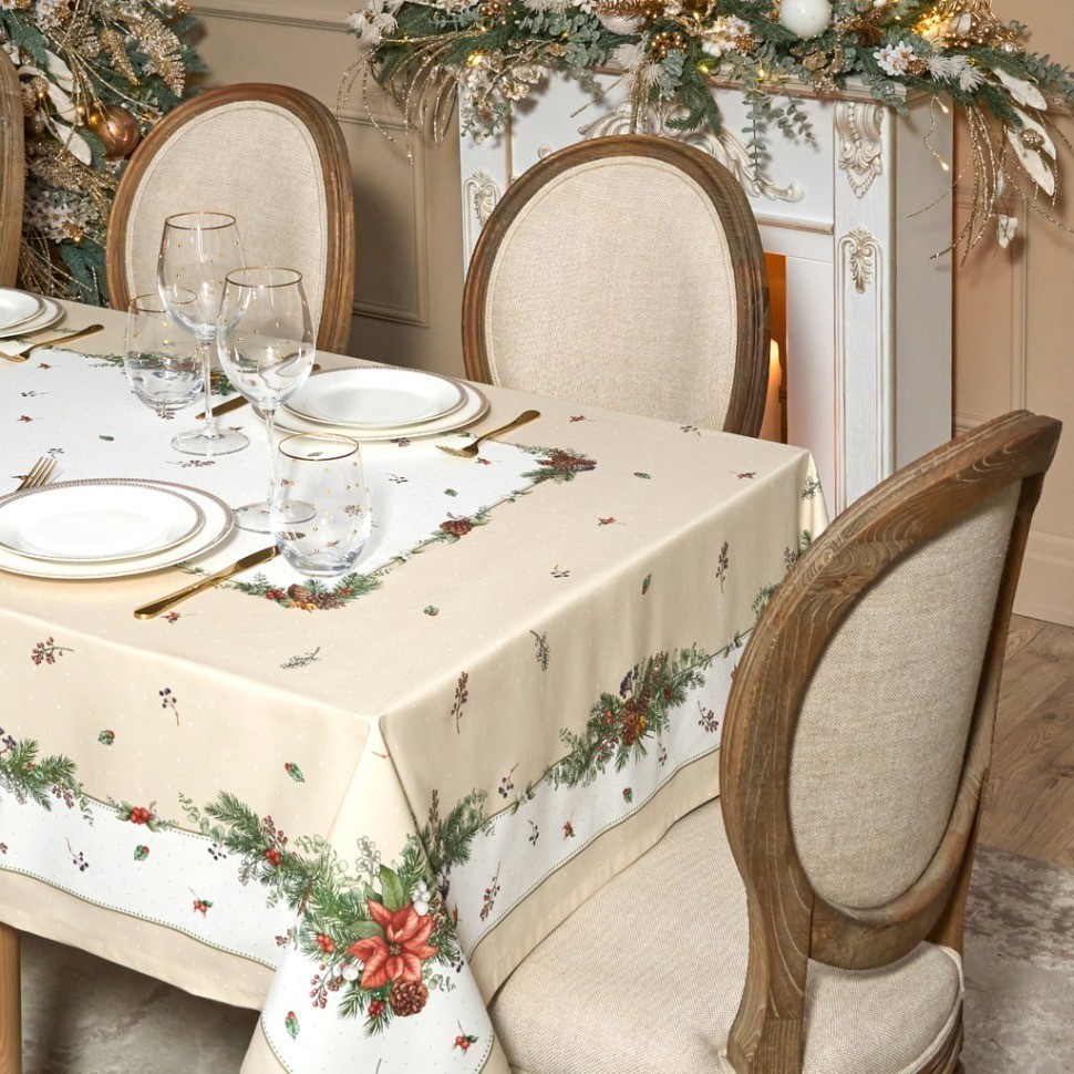 Скатерть "celebration" 140х110см ,бежевый,100% хлопок с пропиткой,твил,горох Lefard (850-734-26)