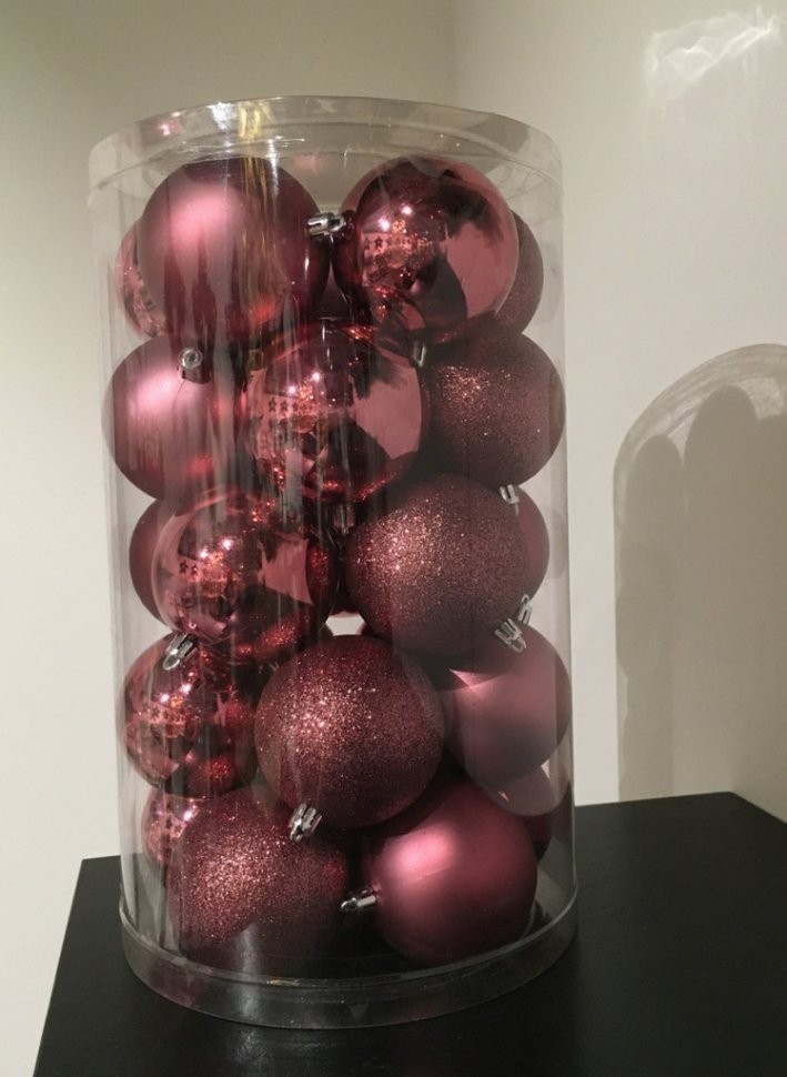 Набор пластиковых шаров ø 8 см темно-розовый 25 шт. в прозрачной упаковке (84694)