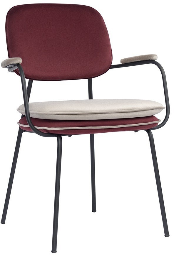 Стул с подлокотниками и контрастным кантом pea, велюр, бордовый/бежевый (77103)