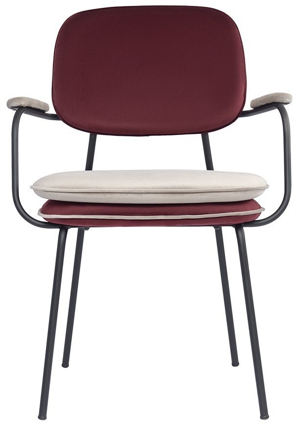 Стул с подлокотниками и контрастным кантом pea, велюр, бордовый/бежевый (77103)