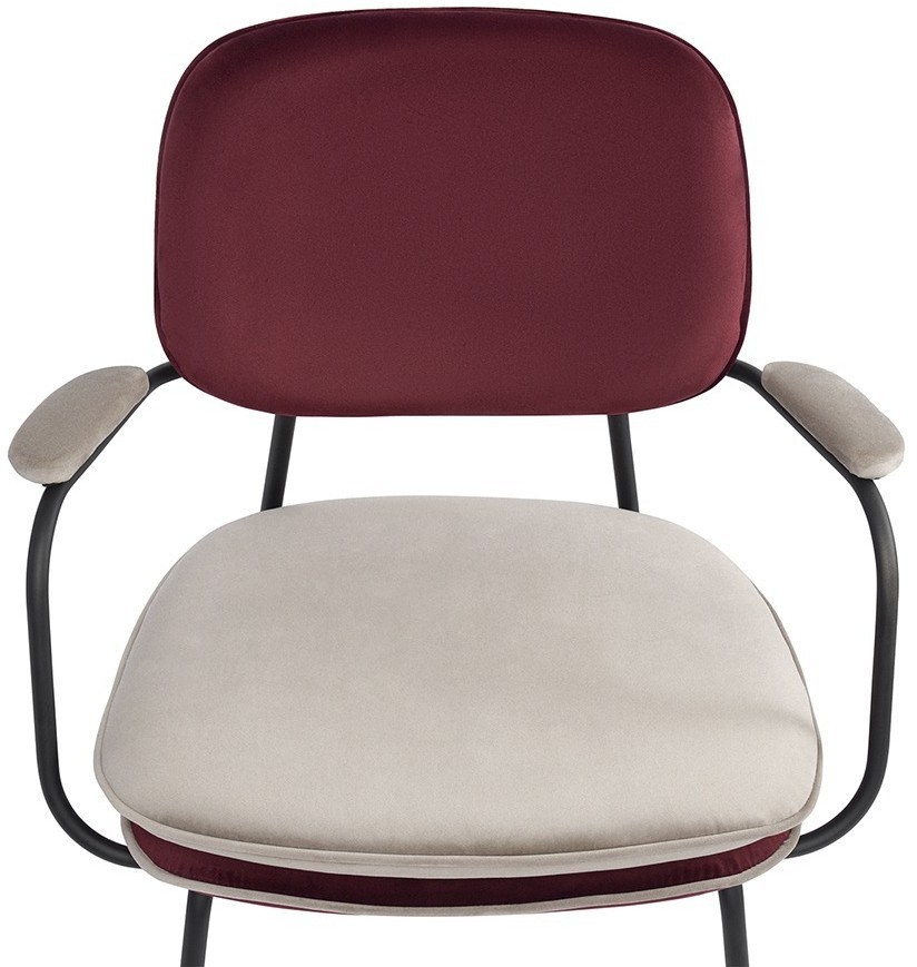 Стул с подлокотниками и контрастным кантом pea, велюр, бордовый/бежевый (77103)