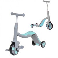 Детский самокат-беговел с музыкой 3в1 (самокат, беговел, велосипед) - FL-868 серо-синий