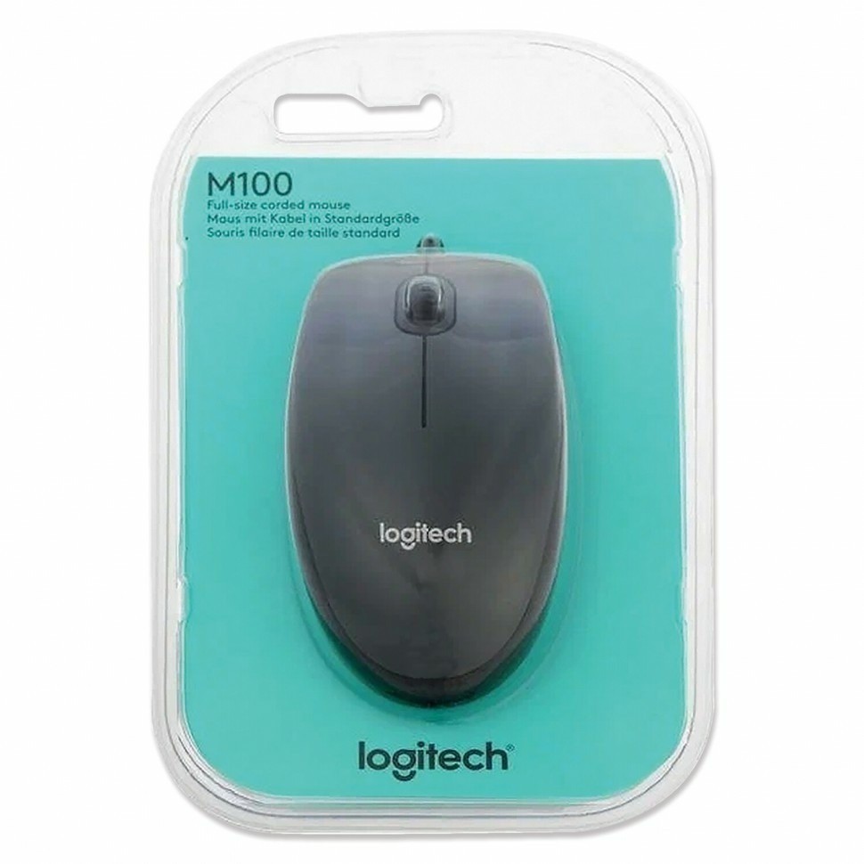 Мышь проводная LOGITECH M100 USB 2 кнопки + 1 колесо-кнопка оптическая черно-серая 511454 (94364)