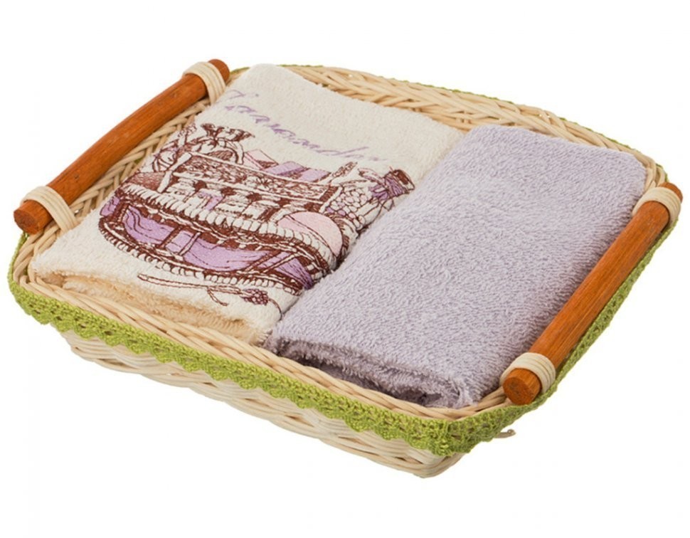 Комплект салфеток махровых из 2-х шт в корзине "лаванда",35х50см,100% хлопок SANTALINO (850-840-31)
