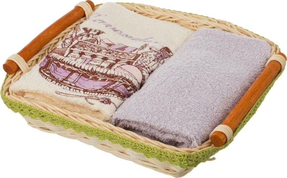 Комплект салфеток махровых из 2-х шт в корзине "лаванда",35х50см,100% хлопок SANTALINO (850-840-31)