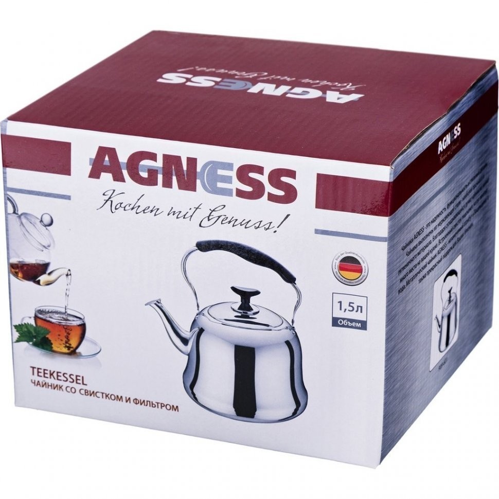 Чайник agness со встроенным свистком и фильтром 1500 мл. (909-601)