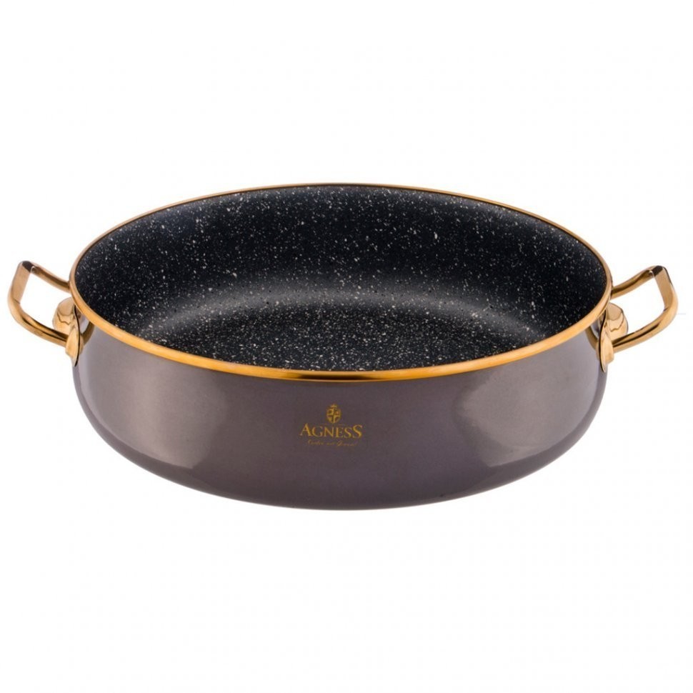 Сотейник agness эмалированный со стекл. крышкой и антипригар. "мраморным" покрытием, 28см / 4,5л Agness (950-225)