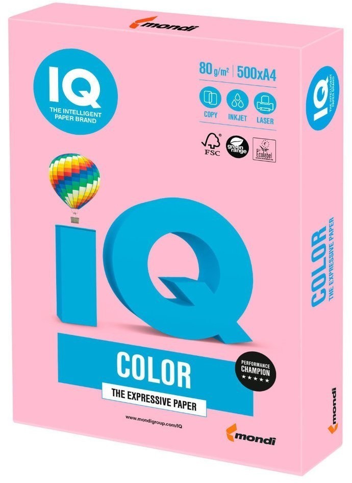 Бумага цветная для принтера IQ Сolor А4, 80 г/м2, 500 листов, розовый фламинго, OPI74 (72875)