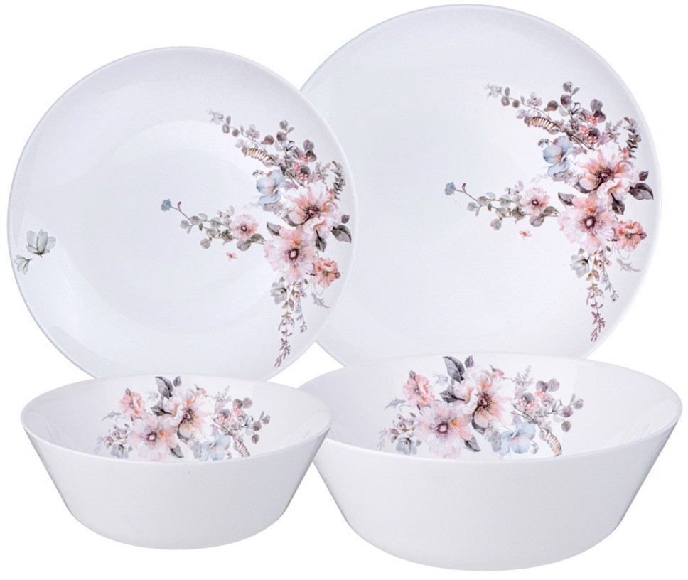 Набор столовый agness flower symphony 19пр: 24см/21,5см/15см /19см (598-077)