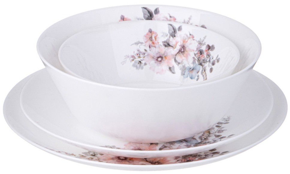 Набор столовый agness flower symphony 19пр: 24см/21,5см/15см /19см (598-077)