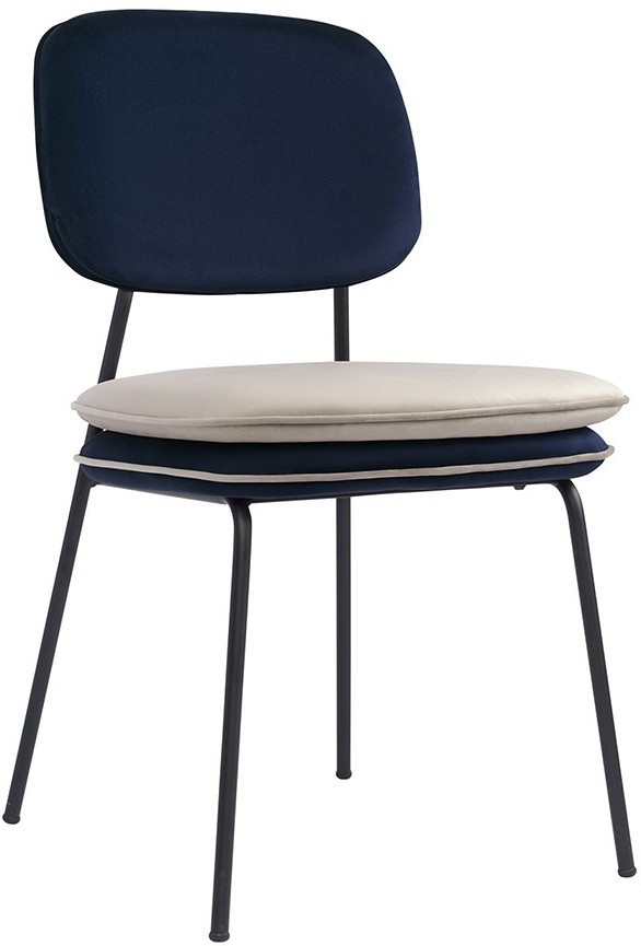 Стул с контрастным кантом pea, велюр, темно-синий/бежевый (77102)