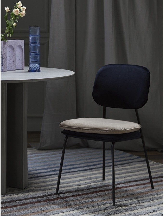 Стул с контрастным кантом pea, велюр, темно-синий/бежевый (77102)