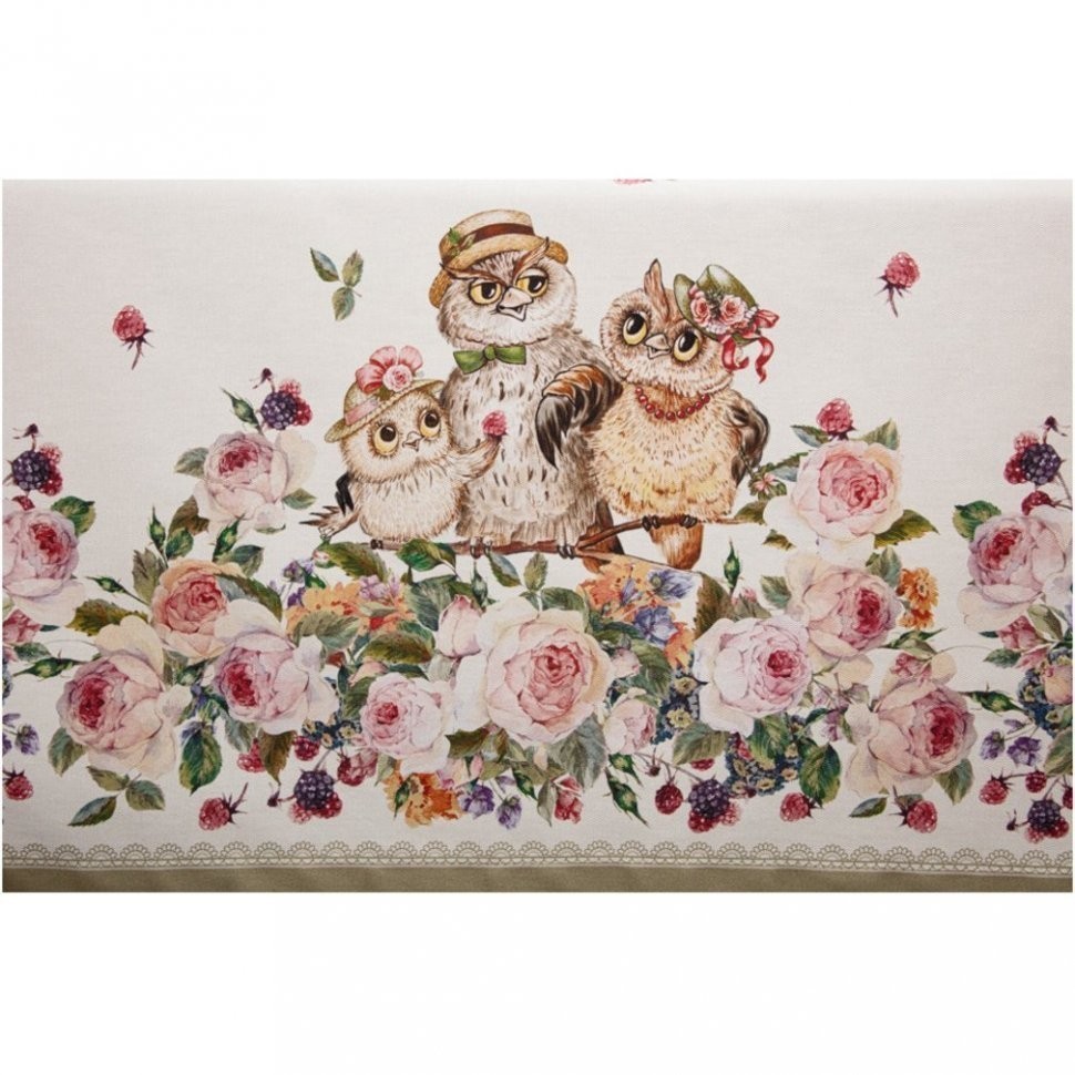 Скатерть "винтаж. совушки" 140х180 ,кремовый, 100% хлопок,твил SANTALINO (850-727-25)