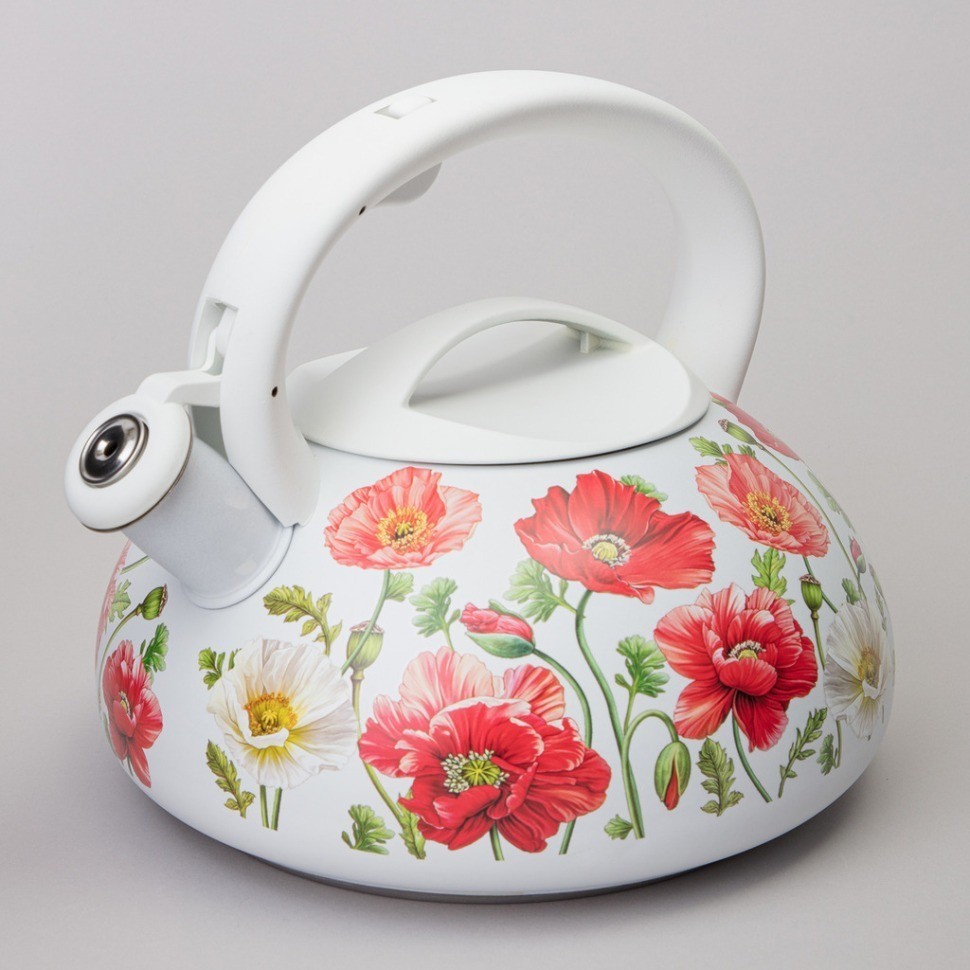 Чайник agness "белые маки" со свистком 3 л (916-437)