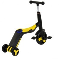 Детский самокат-беговел с музыкой 3в1 (самокат, беговел, велосипед) - FL-868 черно-желтый