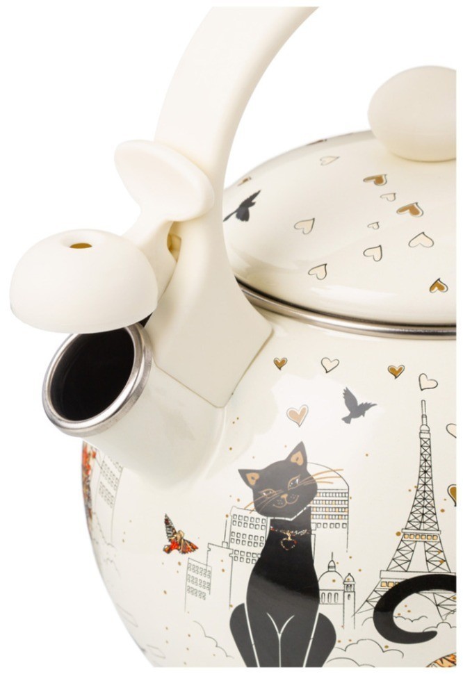 Чайник agness эмалированный со свистком, серия "парижские коты" 2,2л, индукционное дно Agness (934-394)
