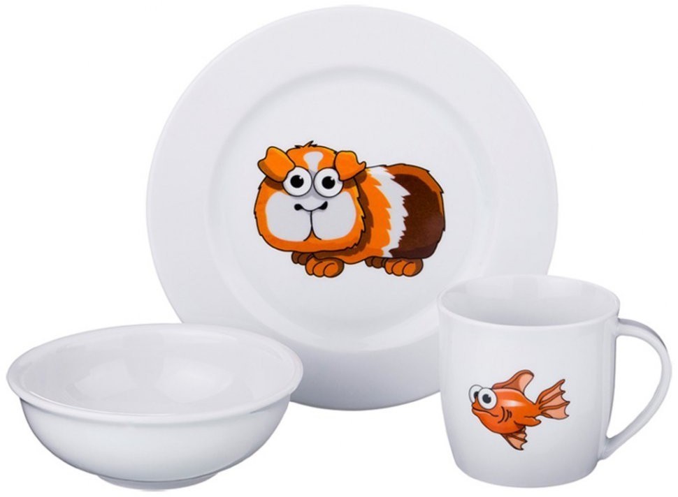 Набор посуды на 1 персону 3 пр. "зверята": кружка 300мл+тарелка 21,5см + салатник 15см. DUBI (606-833)