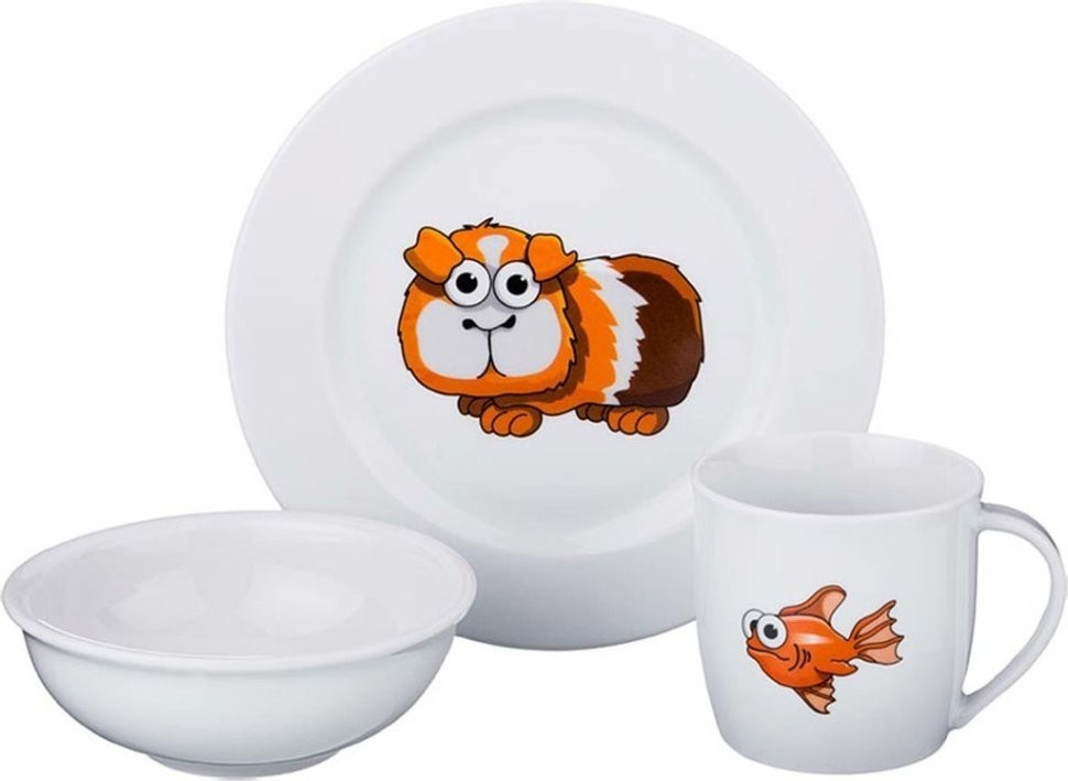 Набор посуды на 1 персону 3 пр. "зверята": кружка 300мл+тарелка 21,5см + салатник 15см. DUBI (606-833)
