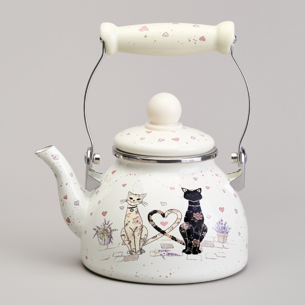 Чайник agness эмалированный со съемным фильтром из нжс серия "lavender cats", 1,1 л (943-071)