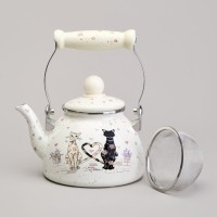 Чайник agness эмалированный со съемным фильтром из нжс серия &quot;lavender cats&quot;, 1,1 л (943-071)