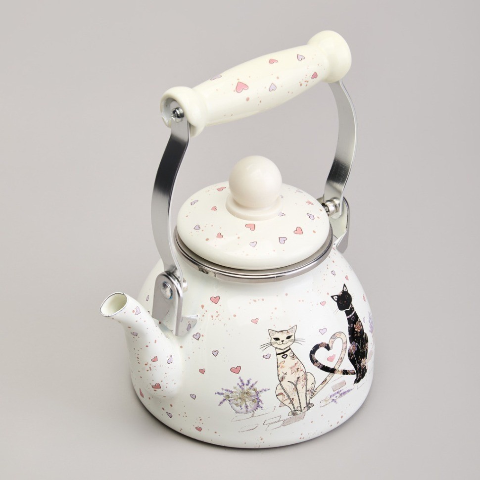 Чайник agness эмалированный со съемным фильтром из нжс серия "lavender cats", 1,1 л (943-071)
