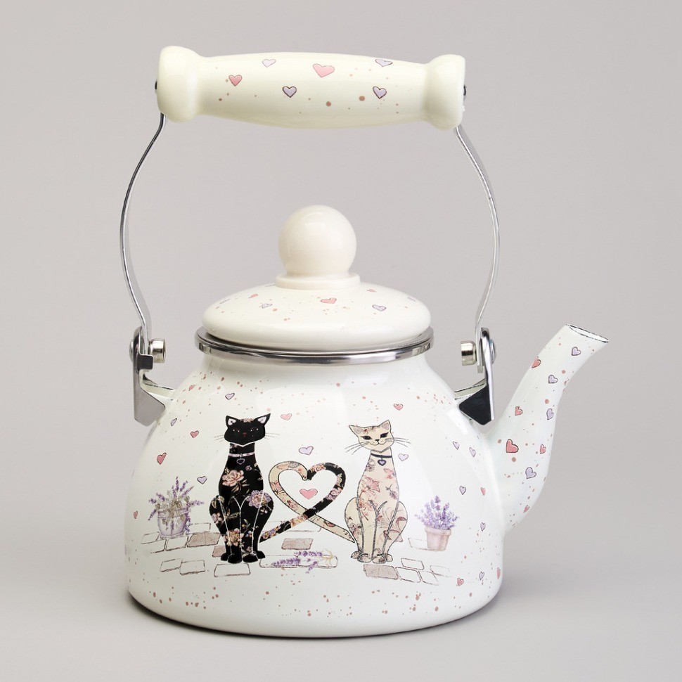 Чайник agness эмалированный со съемным фильтром из нжс серия "lavender cats", 1,1 л (943-071)