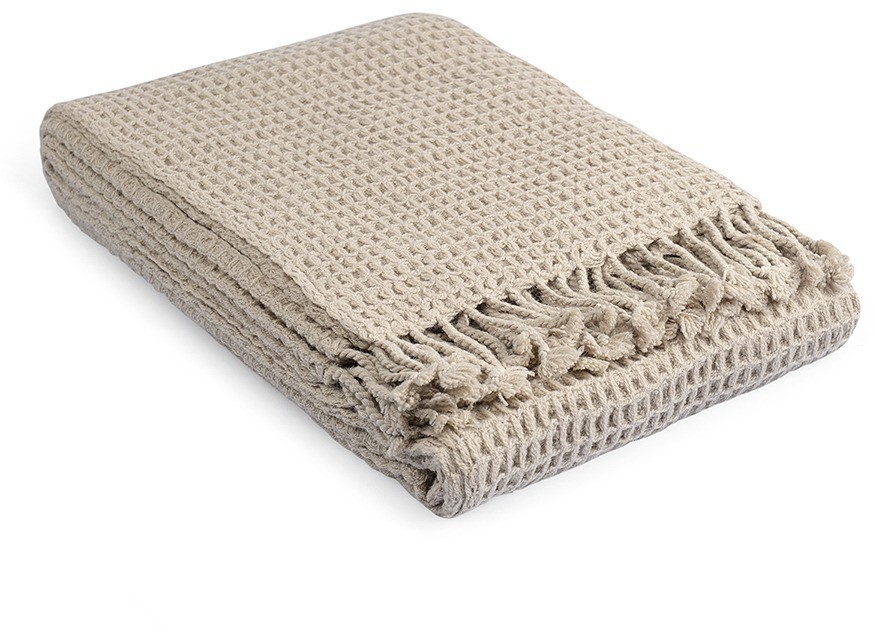Плед из шерсти бежево-серого цвета из коллекции essential, 130х180 см (77084)