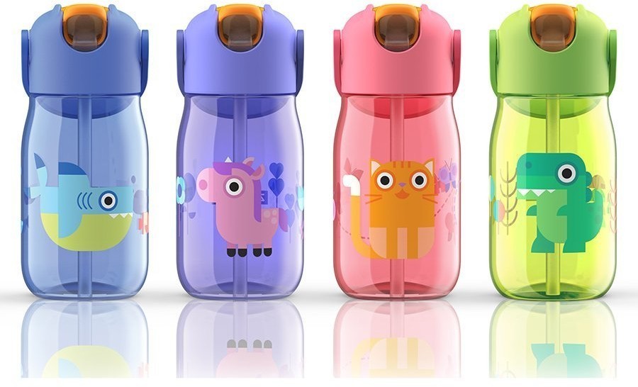 Бутылочка детская с силиконовой соломинкой 415 мл синяя (66309)