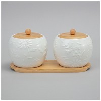 Набор банок lefard &quot;flowers story&quot; с дер. крышкой на дер. подставке 2 шт. 12*11 см 550 мл (474-247)