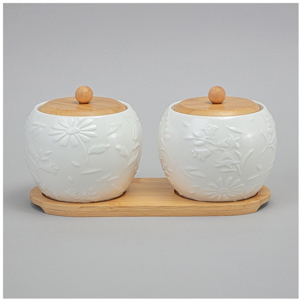 Набор банок lefard "flowers story" с дер. крышкой на дер. подставке 2 шт. 12*11 см 550 мл (474-247)