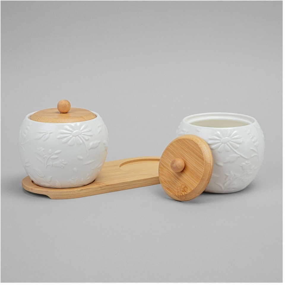 Набор банок lefard "flowers story" с дер. крышкой на дер. подставке 2 шт. 12*11 см 550 мл (474-247)