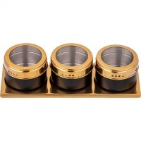 Набор для специй agness 4 пр.&quot;черное золото&quot; на магнитах, в т.ч. метал.подставка 20*6*5 см (912-033)