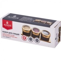 Набор для специй agness 4 пр.&quot;черное золото&quot; на магнитах, в т.ч. метал.подставка 20*6*5 см (912-033)