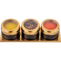 Набор для специй agness 4 пр.&quot;черное золото&quot; на магнитах, в т.ч. метал.подставка 20*6*5 см (912-033)