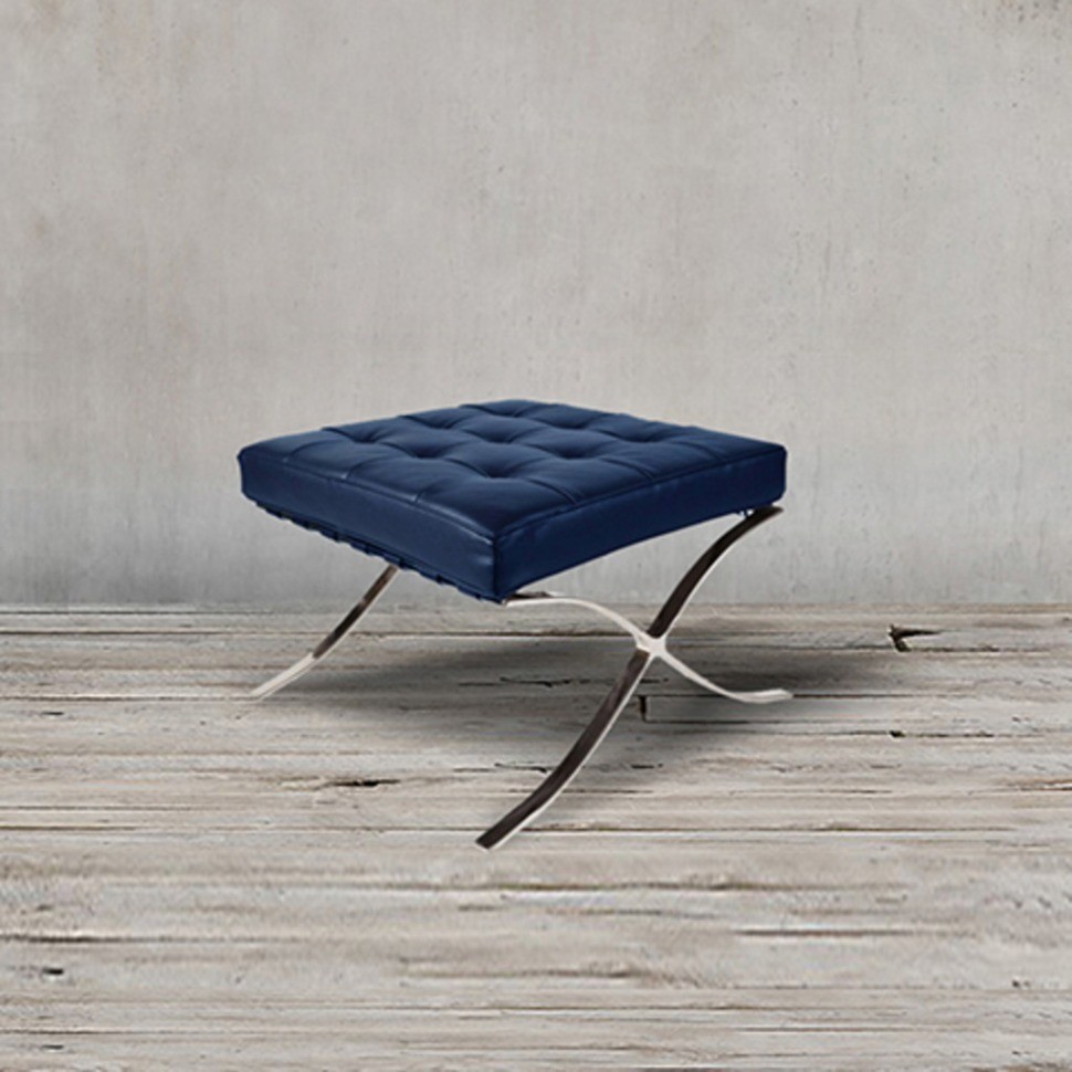 Пуф Барселона EC-010/YM371, нержавеющая сталь, кожа, royal blue, ROOMERS FURNITURE