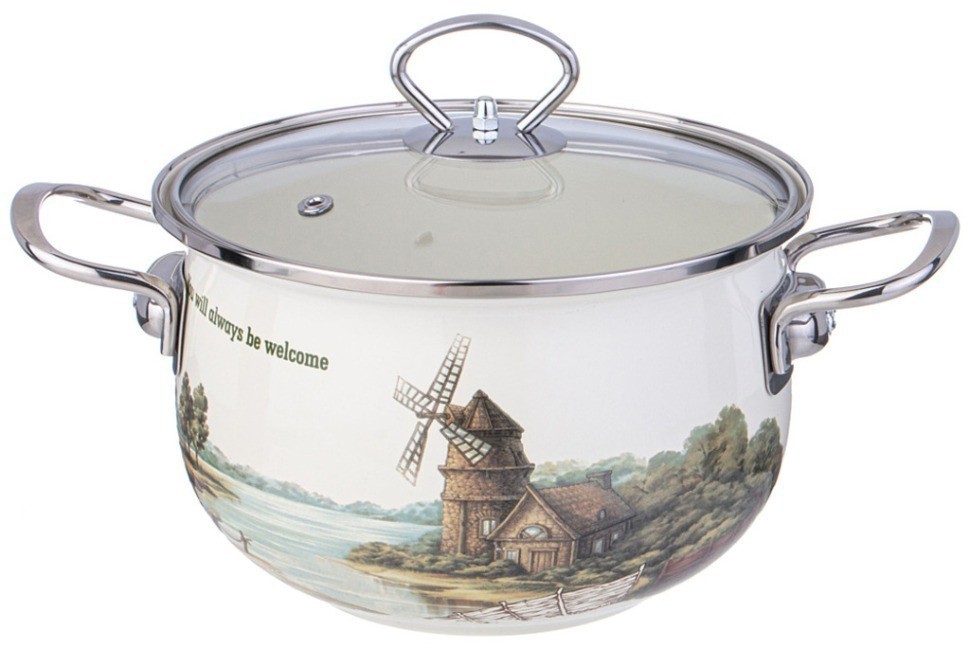 Кастрюля agness эмалированная со стеклянной крышкой серия "family house", 2,8 л диа. 20см (943-067)