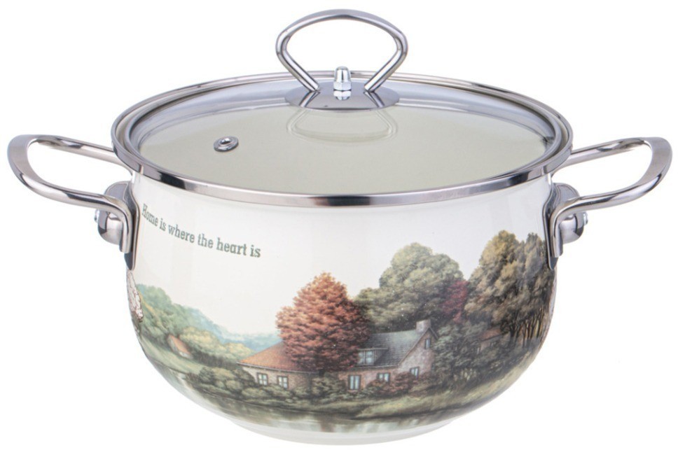 Кастрюля agness эмалированная со стеклянной крышкой серия "family house", 2,8 л диа. 20см (943-067)