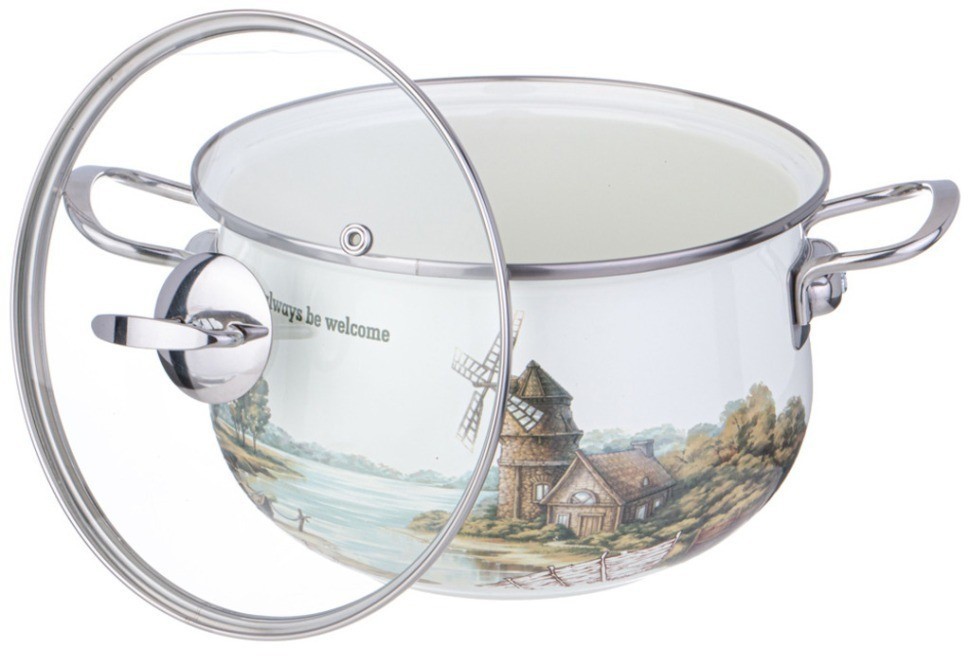 Кастрюля agness эмалированная со стеклянной крышкой серия "family house", 2,8 л диа. 20см (943-067)