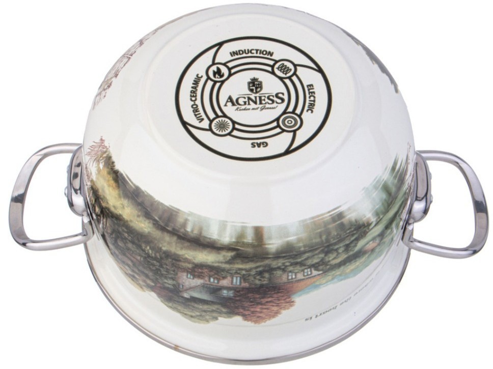Кастрюля agness эмалированная со стеклянной крышкой серия "family house", 2,8 л диа. 20см (943-067)