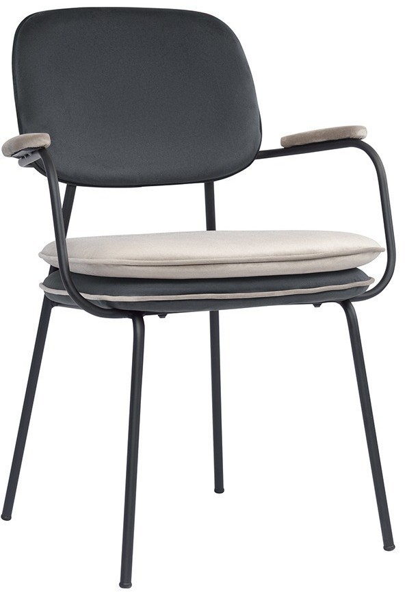 Стул с подлокотниками и контрастным кантом pea, велюр, темно-серый/бежевый (77105)