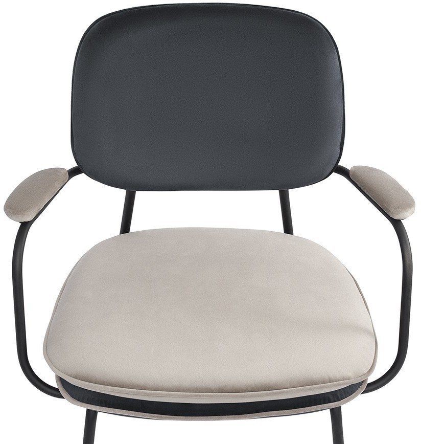 Стул с подлокотниками и контрастным кантом pea, велюр, темно-серый/бежевый (77105)