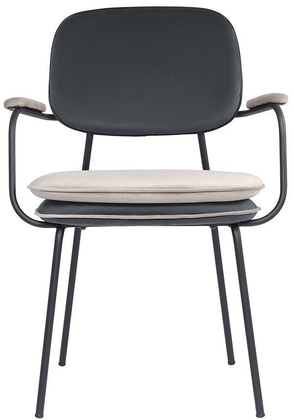 Стул с подлокотниками и контрастным кантом pea, велюр, темно-серый/бежевый (77105)