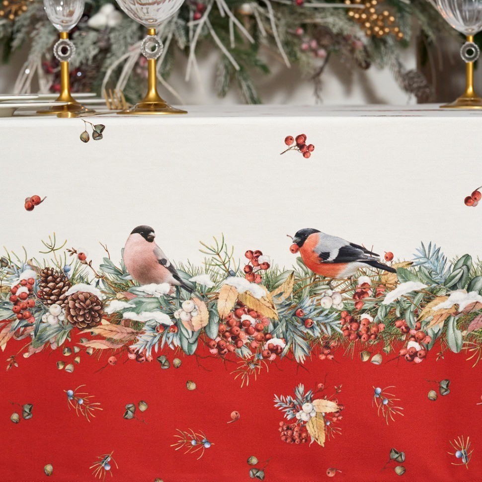 Скатерть "морозко.снегири" 140х400см ,красный, 100% хлопок,твил пропитка Lefard (850-745-26)